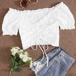 White Drawstring Crop Top